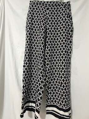 Meg & Margot Geometric Pants Size L Black White Wide Leg